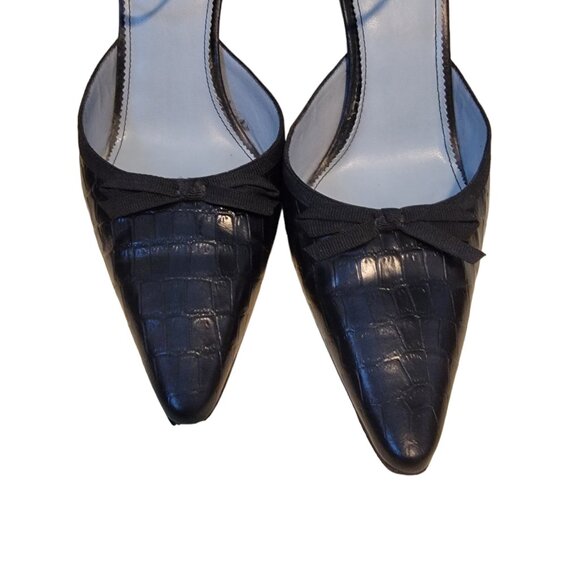 Etienne Aigner Adam Black Crocodile Point Toe D'Orsay Ankle Strap Pump Heels - Picture 5 of 13